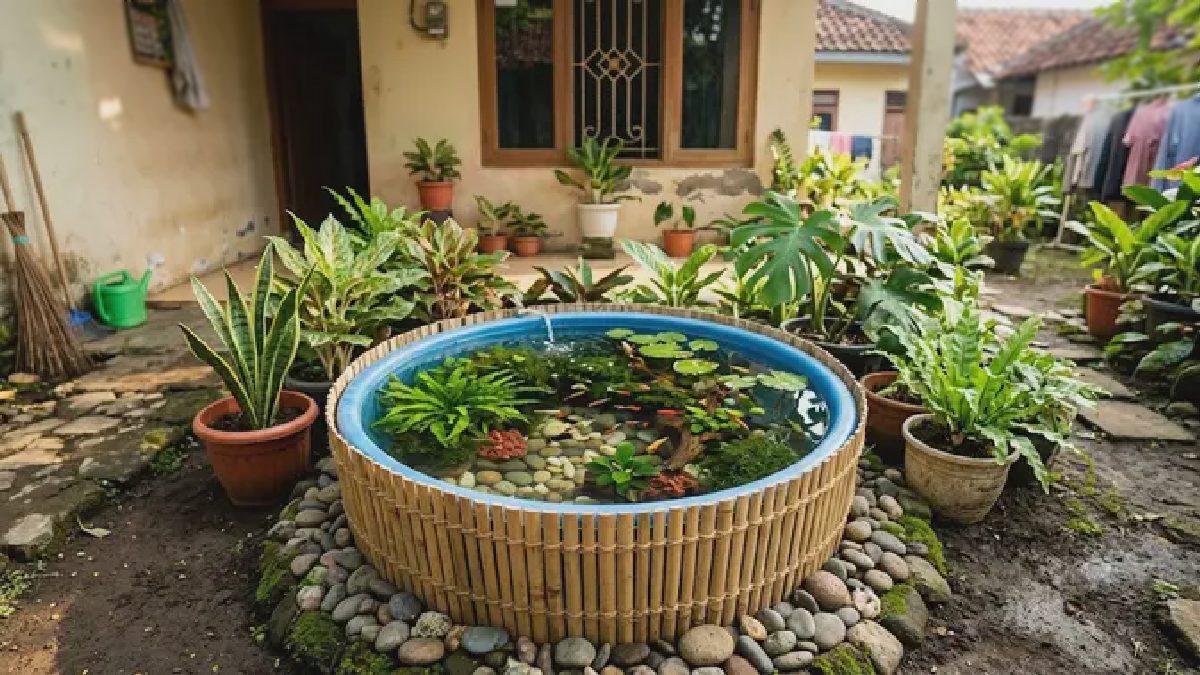 Sulap Baskom Bekas Jadi Kolam Mini Estetik di Rumah